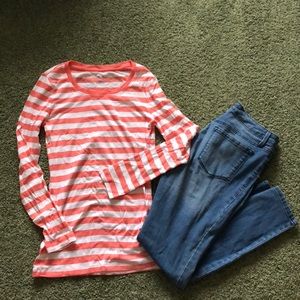 Gap peach and white striped long sleeve shirt